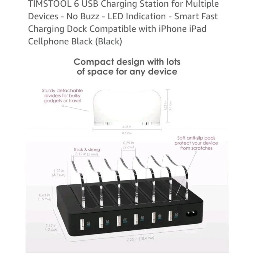 TIMSTOOL FAST-USB Charger Station Organizer 6 Devices AT A TIME #1162‎